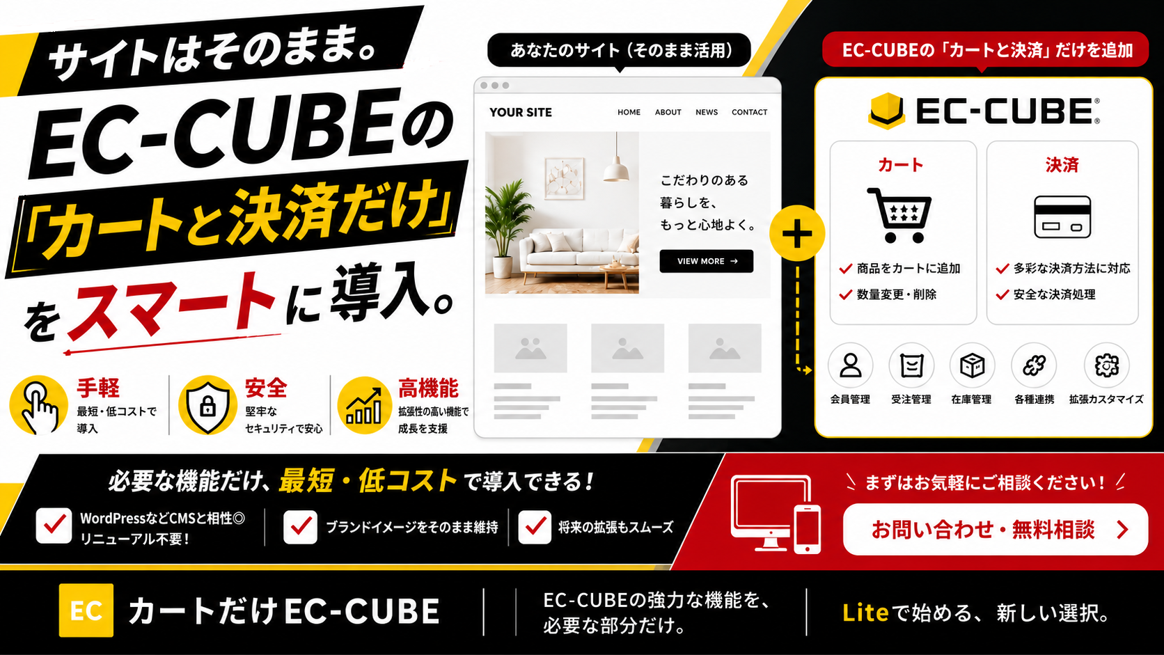 WordPressやHTMLサイトにカートと決済だけを追加できるEC-CUBE Liteの詳細を見る